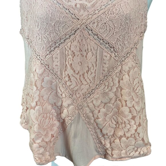 Mi Ami Sleeveless High Neck Criss-Cross Floral Lace Front Keyhole Back Top Small - Picture 6 of 10